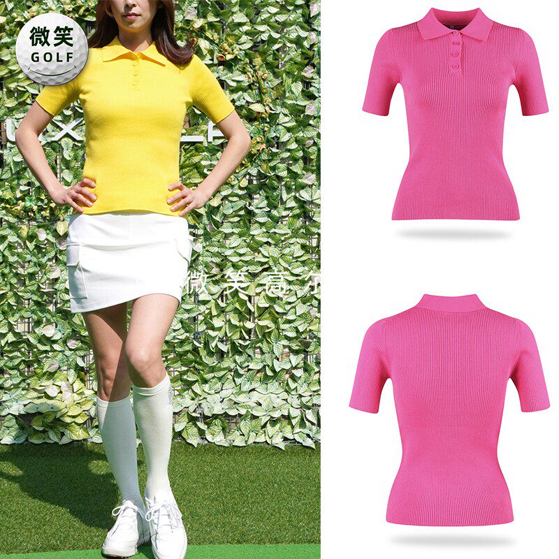 特价2025夏新款韩国代购修身糖果色高尔夫球服女士短袖针织衫GOLF