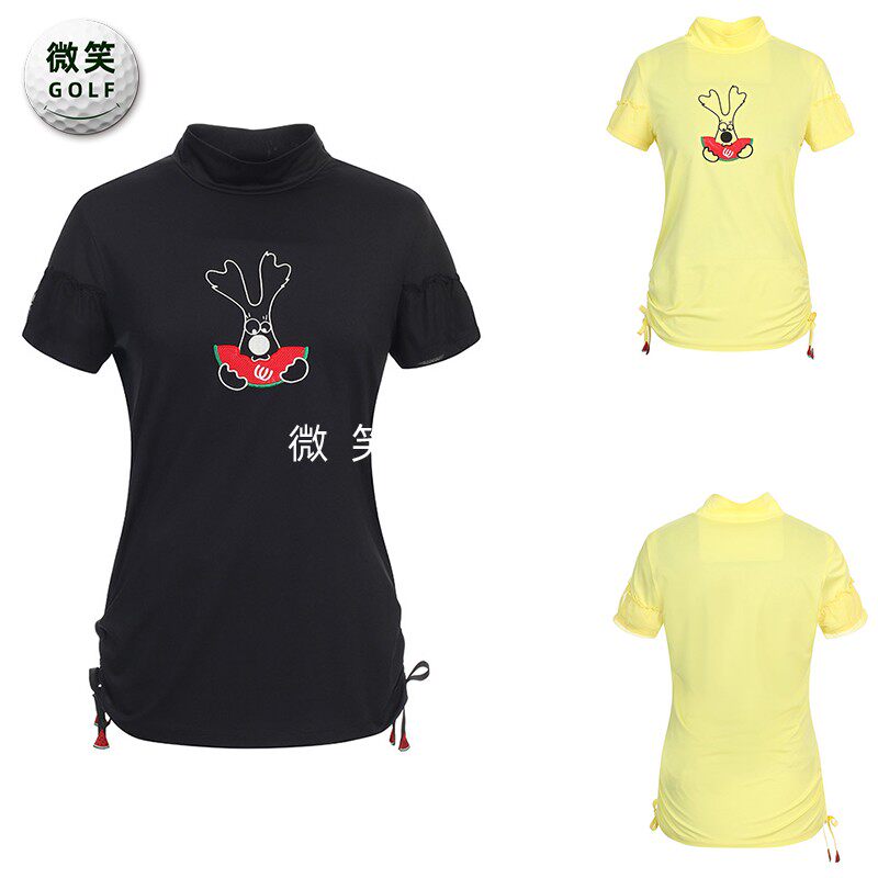 特价2025夏季新款韩国代购半高领褶皱高尔夫球服女士短袖T恤GOLF
