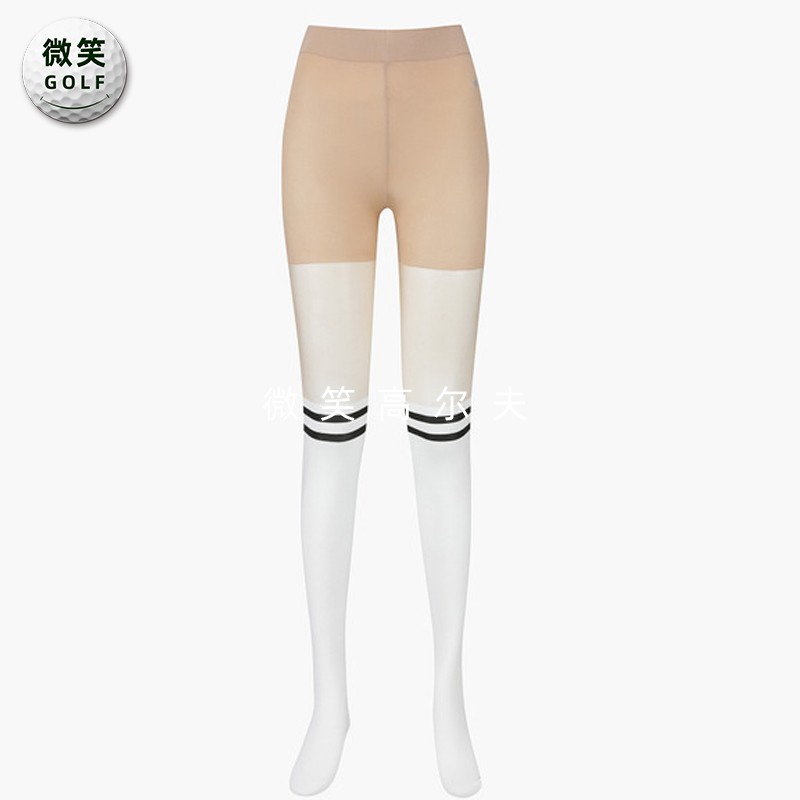 高尔夫女配色条纹运动连袜打底裤