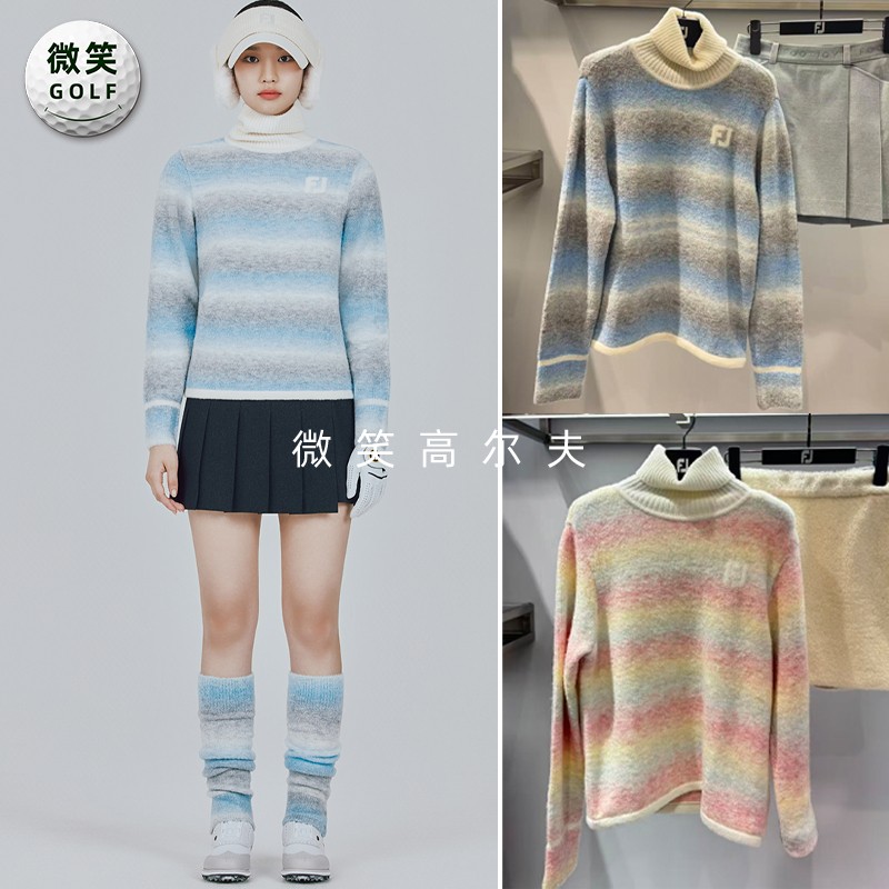 高尔夫女士高领渐变条纹针织衫