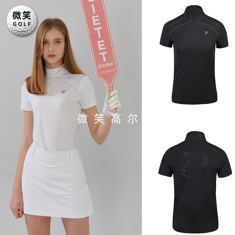 特价2025夏款韩国代购半高领修身高尔夫球服女士运动短袖T恤GOLF