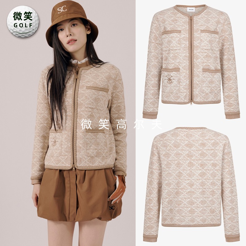 高尔夫女粗花呢小香风针织外套