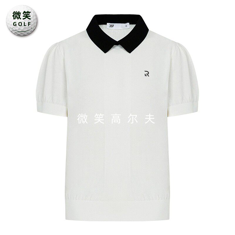 特价2026夏新款韩国代购泡泡袖减龄高尔夫球服女士配色短袖针织衫