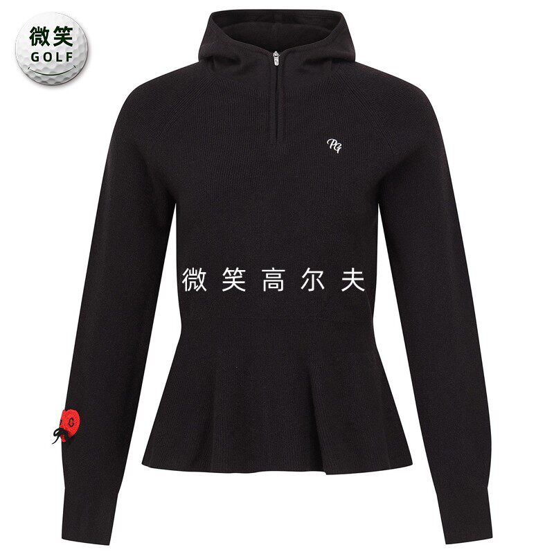 高尔夫女连帽荷叶边显瘦针织衫