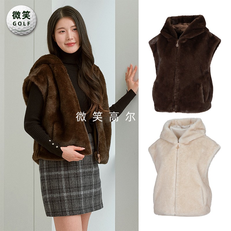 特价2025冬季新款韩国代购毛绒防寒保暖高尔夫球服女士连帽马甲