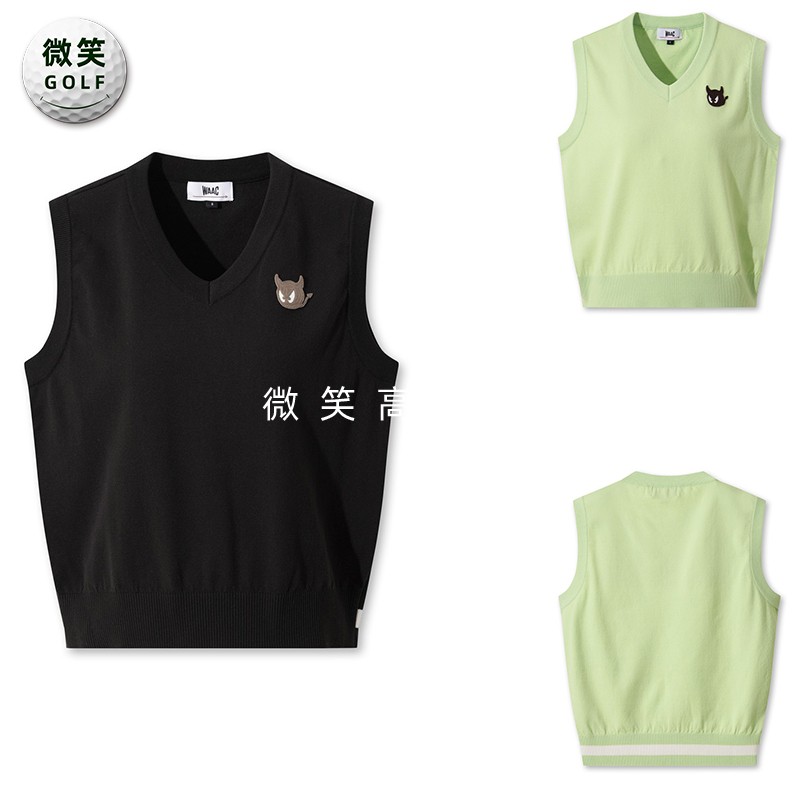 2025秋韩国代购WAAC经典V领高尔夫球服女士叠穿针织马甲背心GOLF