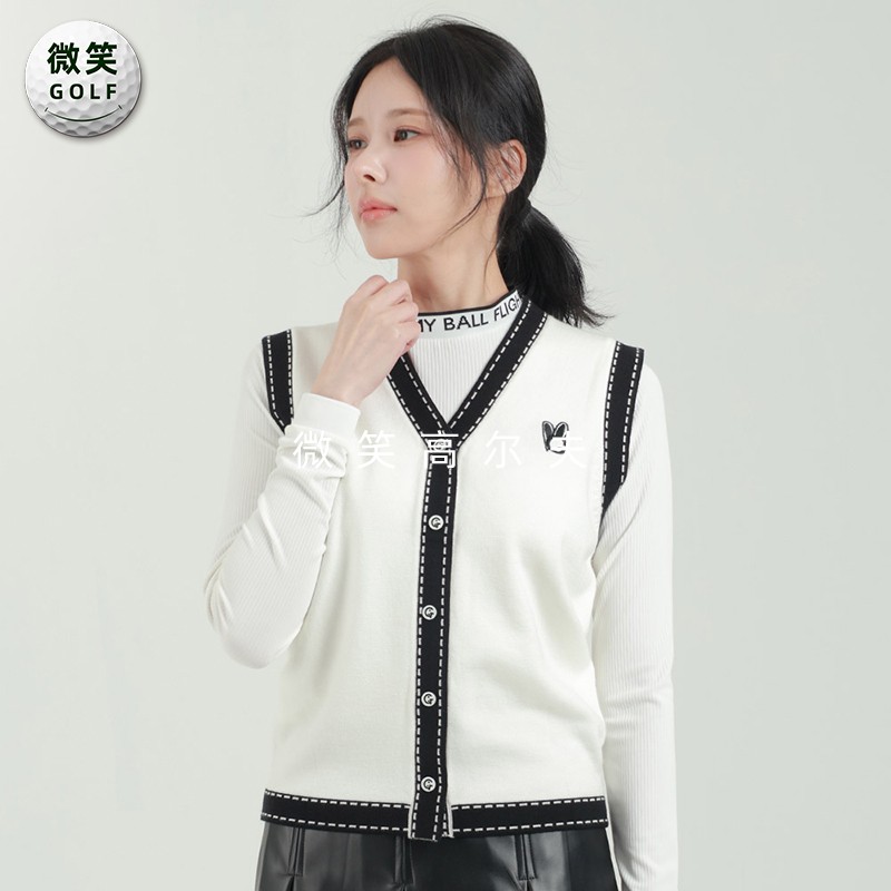 特价2025秋新款韩国代购百搭叠穿高尔夫球服女士V领针织马甲背心
