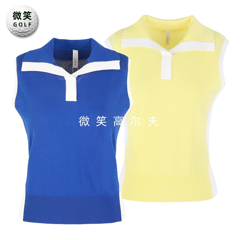 特价2025冬新款韩国代购翻领配色高尔夫球服女士百搭针织马甲背心