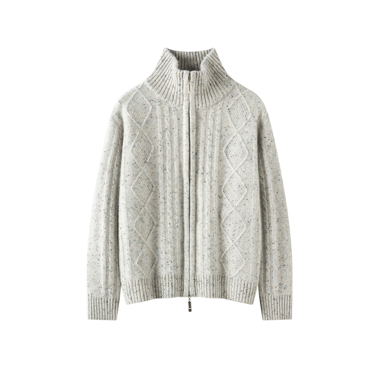 2025秋冬新款100%纯山羊绒圆领拉链开衫简约重工加厚长袖针织外套