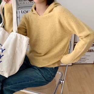 阿瑞家 活泼又浪漫 18支双股全澳毛点子纱宽松休闲连帽针织衫毛衣