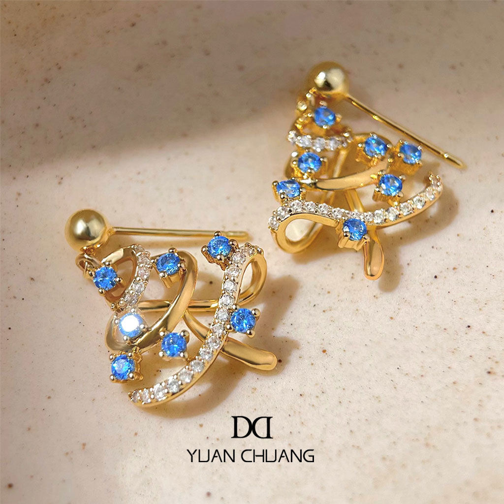 厚镀18K真金镂空环绕海蓝锆石耳环轻奢小众设计感S925银针耳饰女,饰品/流行首饰/时尚饰品新,耳环,淘宝优惠券,粉丝福利购,淘宝优惠卷