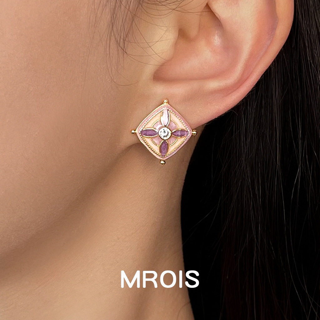 原创镀18K真金珐琅滴釉紫色复古纹样耳钉法式轻奢风 时尚优雅耳饰,饰品/流行首饰/时尚饰品新,耳钉,淘宝优惠券,粉丝福利购,淘宝优惠卷