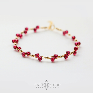 手链女礼物8A石榴石双层编织设计师首饰生日韩版个性送礼14k注金