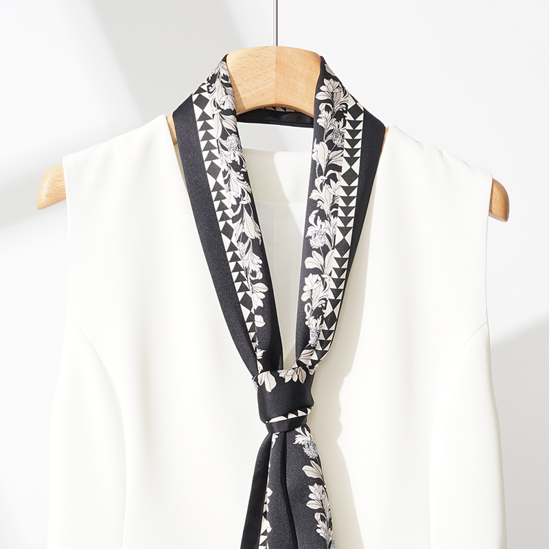 复古花卉真丝丝巾长款飘带桑蚕丝素邹缎双面装饰领巾时尚围巾围脖