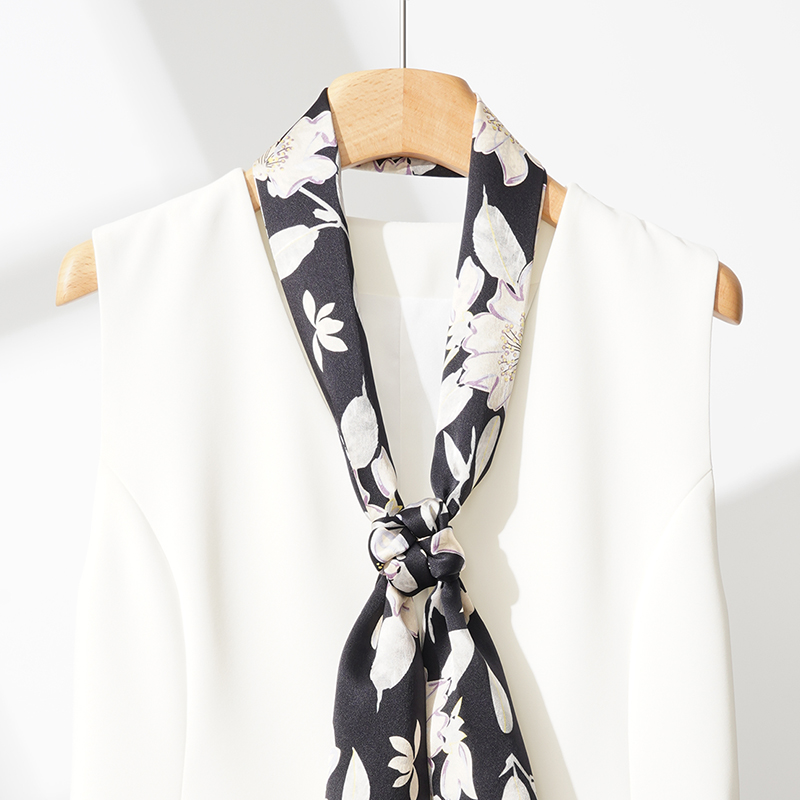 复古花卉真丝丝巾长款飘带桑蚕丝素邹缎装饰领巾围巾围脖