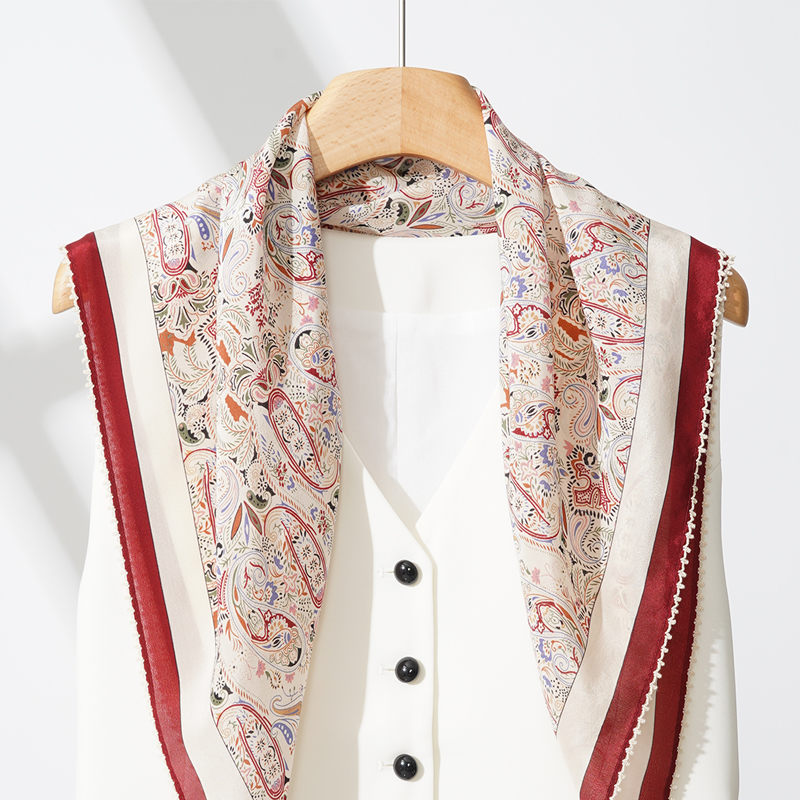 真丝双绉春色摇曳丝巾腰果花桑蚕丝夏季薄款丝巾