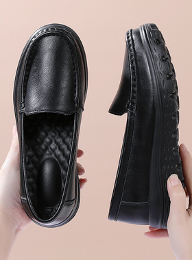 护士鞋女黑色夏季软底透气不累脚舒适真皮平底防滑春秋白色医护鞋