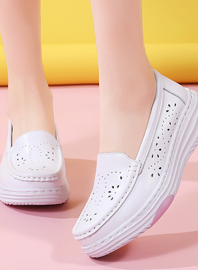 新款护士鞋女软底透气不累脚防滑厚底增高真皮白色医护专用小白鞋