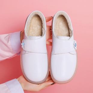 棉鞋 加绒平底魔术贴百搭透气不累脚舒适小白鞋 女软底秋冬季 护士鞋