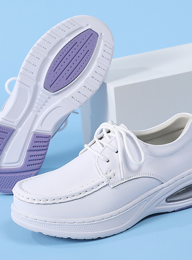 春秋舒适工作鞋软底不累脚透气皮鞋 防滑黑色厨房厚底大码鞋34-42