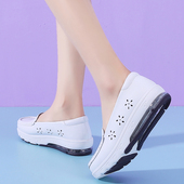 气垫护士鞋 女夏天透气软底不累脚厚底增高真皮防臭平底医生白色鞋
