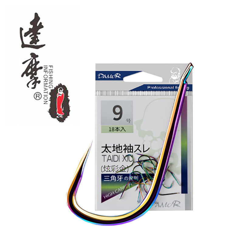 达摩鱼钩炫彩金太地袖三角牙锋利无倒刺鱼钩黑坑飞磕鲫鲤罗非钓钩