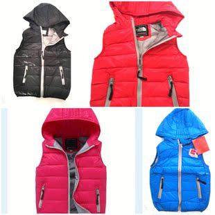 羽绒马甲儿童男童外贸保暖百搭春秋款休闲学生拉链连帽红色背心