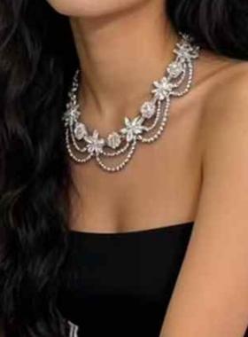 高级感锁骨链夸张颈链新娘满钻多层项链女设计轻奢小众结婚配饰品