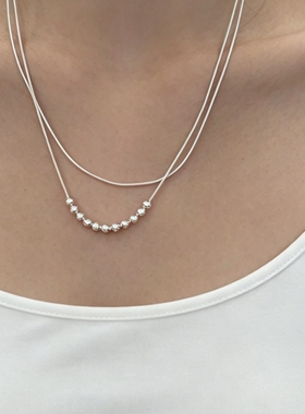 法式精致简约双层银珠项链女小众轻奢叠戴百搭设计感锁骨链配饰
