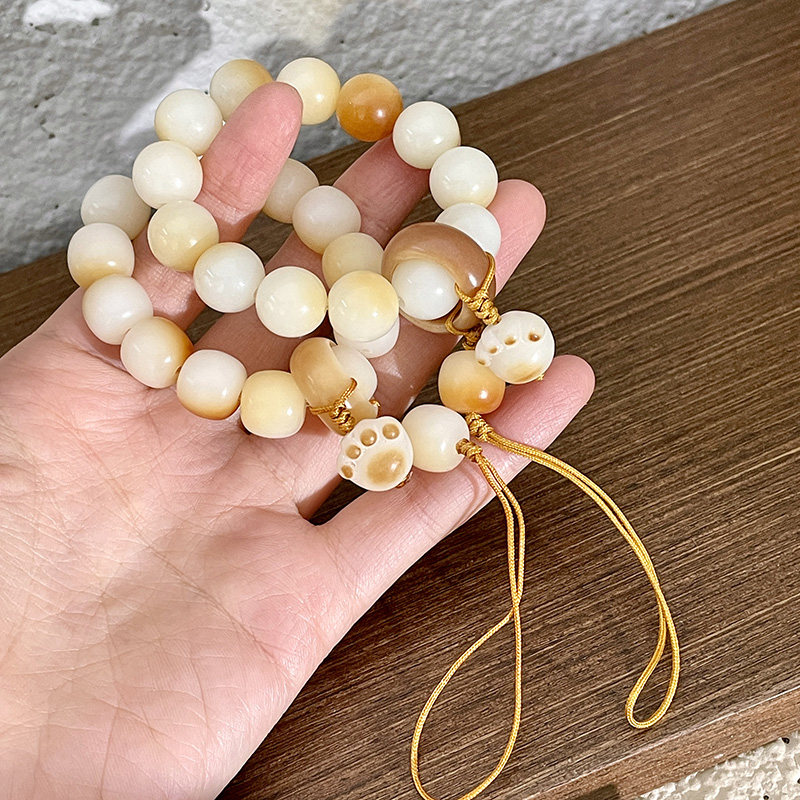 炭烧猫爪白玉菩提根手持挂件女盘玩绕指柔菩提子学生文玩手串手捻