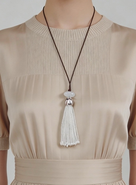 张悦儿同款白水晶抽串珠流苏项链女高级感气质百搭吊坠长款毛衣链