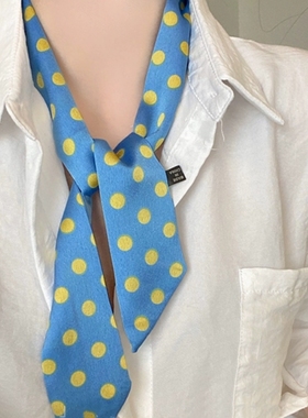 韩系波点小巧丝巾细窄长条围巾2025春夏新款颈饰洋气领巾时髦配饰