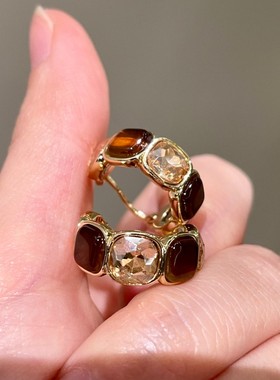 复古气质几何方块锆石耳环女轻奢气质高级感耳圈秋冬美拉德耳饰潮