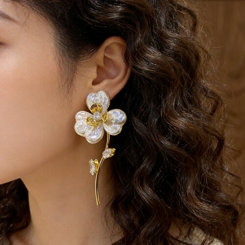 「浪漫唯美」超仙巴洛克镶钻锆石花束耳坠女轻奢独特显瘦花朵耳环