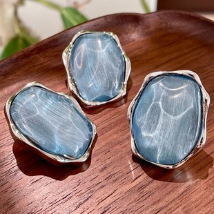 明星同款蓝色水波纹耳钉可调节戒指女小众高级感气质夸张耳环耳饰