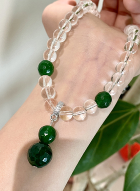 绿色水晶葫芦项链新中式吊坠透明串珠锁骨链饰品复古女配饰毛衣链