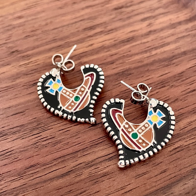 法式复古彩色星球心形耳钉土星烤漆齿轮爱心耳环小众复古桃心耳饰