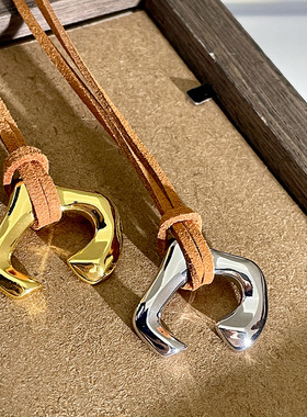 皮革绳子u型马蹄金属长款毛衣链