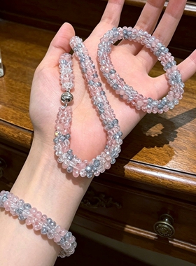 爆闪银河~不规则灰粉色水晶项链女小清新手链手串手工串珠锁骨链