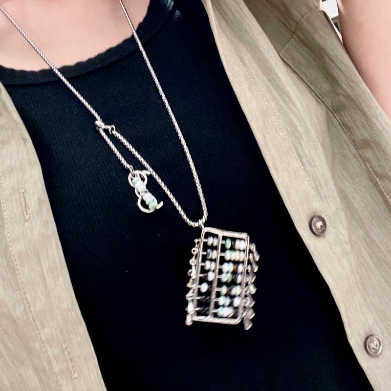 吴昕同款算盘项链账房先生天然石可抽拉毛衣链小众设计气质锁骨链