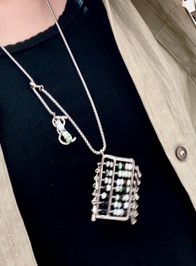 吴昕同款算盘项链账房先生天然石可抽拉毛衣链小众设计气质锁骨链