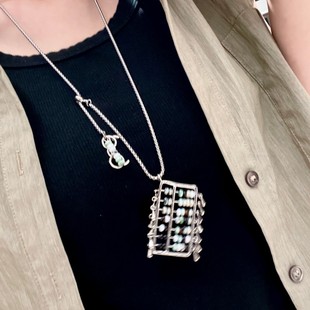 吴昕同款算盘项链账房先生天然石可抽拉毛衣链小众设计气质锁骨链