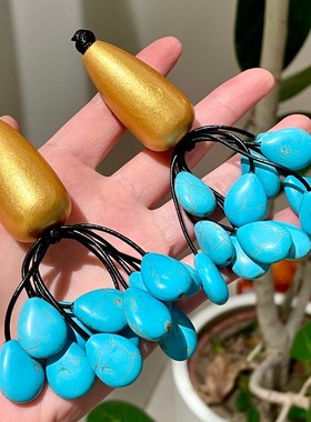 欧美气质蓝松石水滴耳环金色水滴木质个性独特夸张流苏扫肩耳饰女
