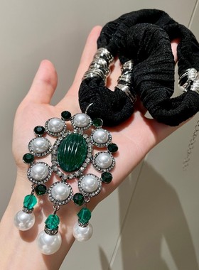 欧美夸张珍珠祖母绿色闪钻宫廷风锁骨链高级感时尚礼服项链女颈链