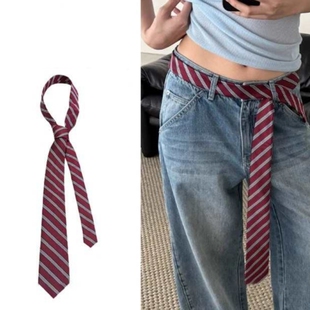 红色条纹腰带配牛仔裤子配饰领带丝巾搭配长条丝带飘带腰封腰饰女