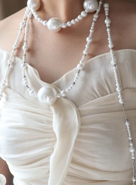 三层珍珠项链韩国时尚小众设计感锁骨链气质颈链高级感毛衣链配饰