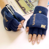 男孩子翻盖两用针织保暖五指秋冬季 女童手套 学生写字半指毛线韩版