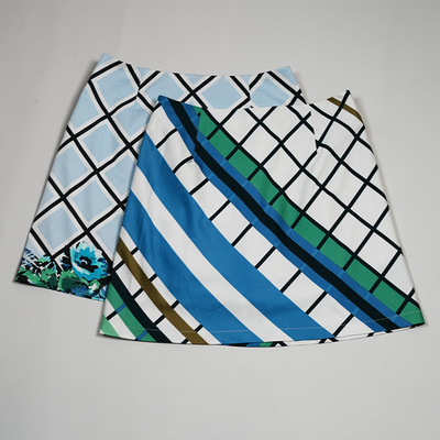 25早春新款绿蓝色格纹A字短裙