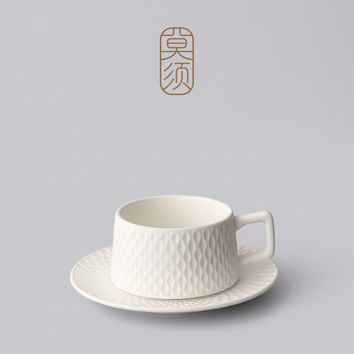 莫须|水波纹白瓷咖啡杯哑光肌理马克杯家用办公室水杯高颜值