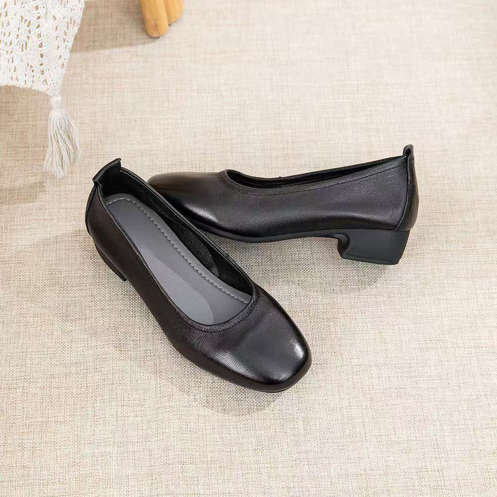 赛驼皇2026新款头层牛皮单鞋女防滑软底套脚工作鞋上班女鞋